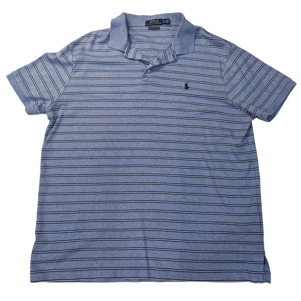Polo Ralph Lauren‎ Custom Slim Fit Blue White Striped Polo Shirt Mens XL